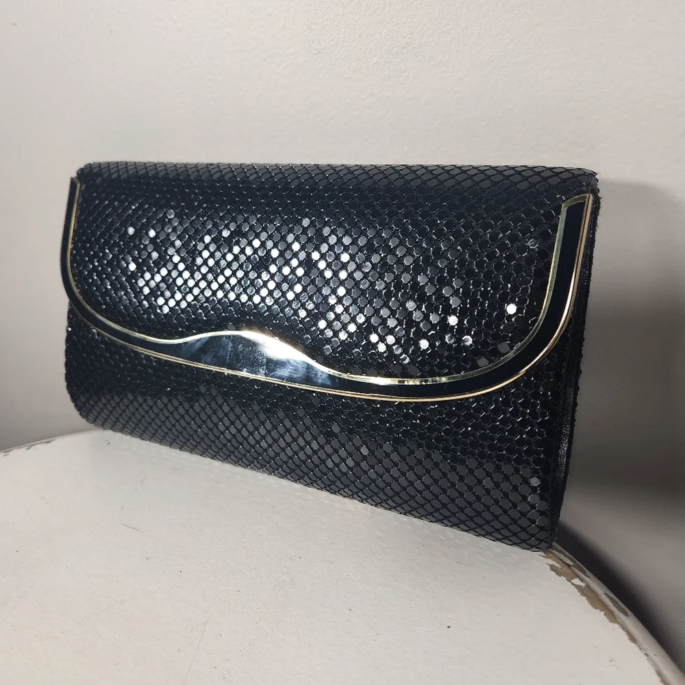 Another Y & S NWT Vintage Original Metallic Sequin Evening Purse Bag Black Gold